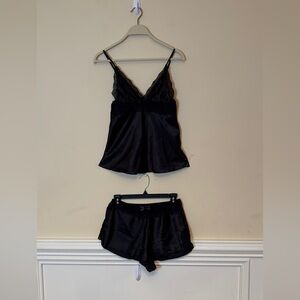 Elegant Black Lace Trim Sleepwear Set Sz Medium